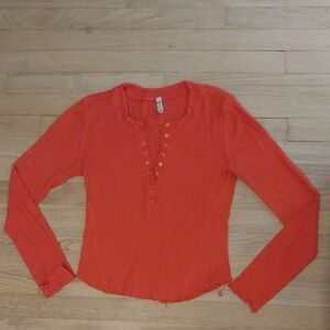Free People Orange Long Sleeve Button Down Shirt